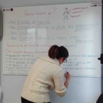 Francesca scrive alla lavagna le risposte dei bambini.